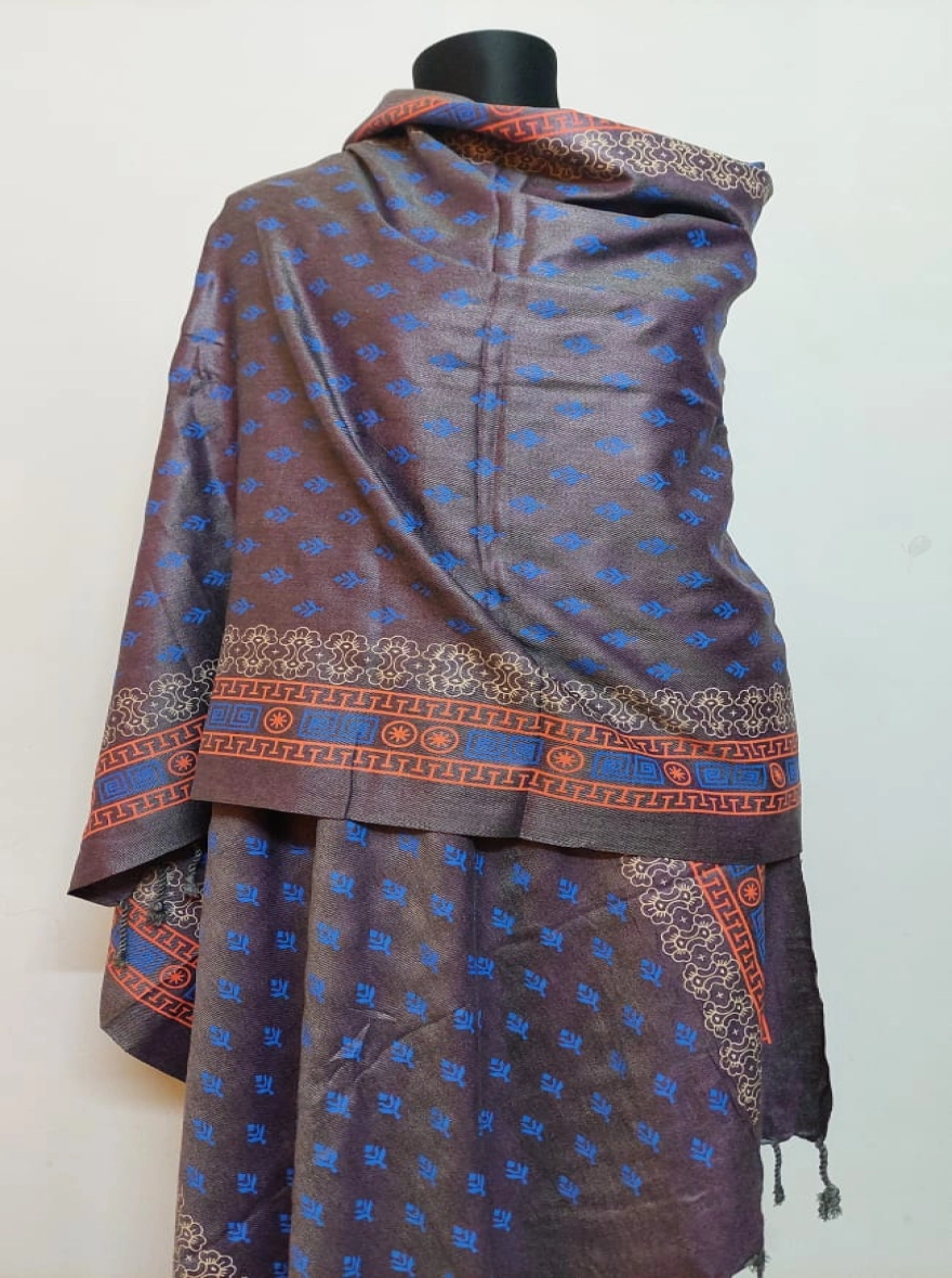 Handloom Blend Shawl with Maroon Traditional Print and Tassels