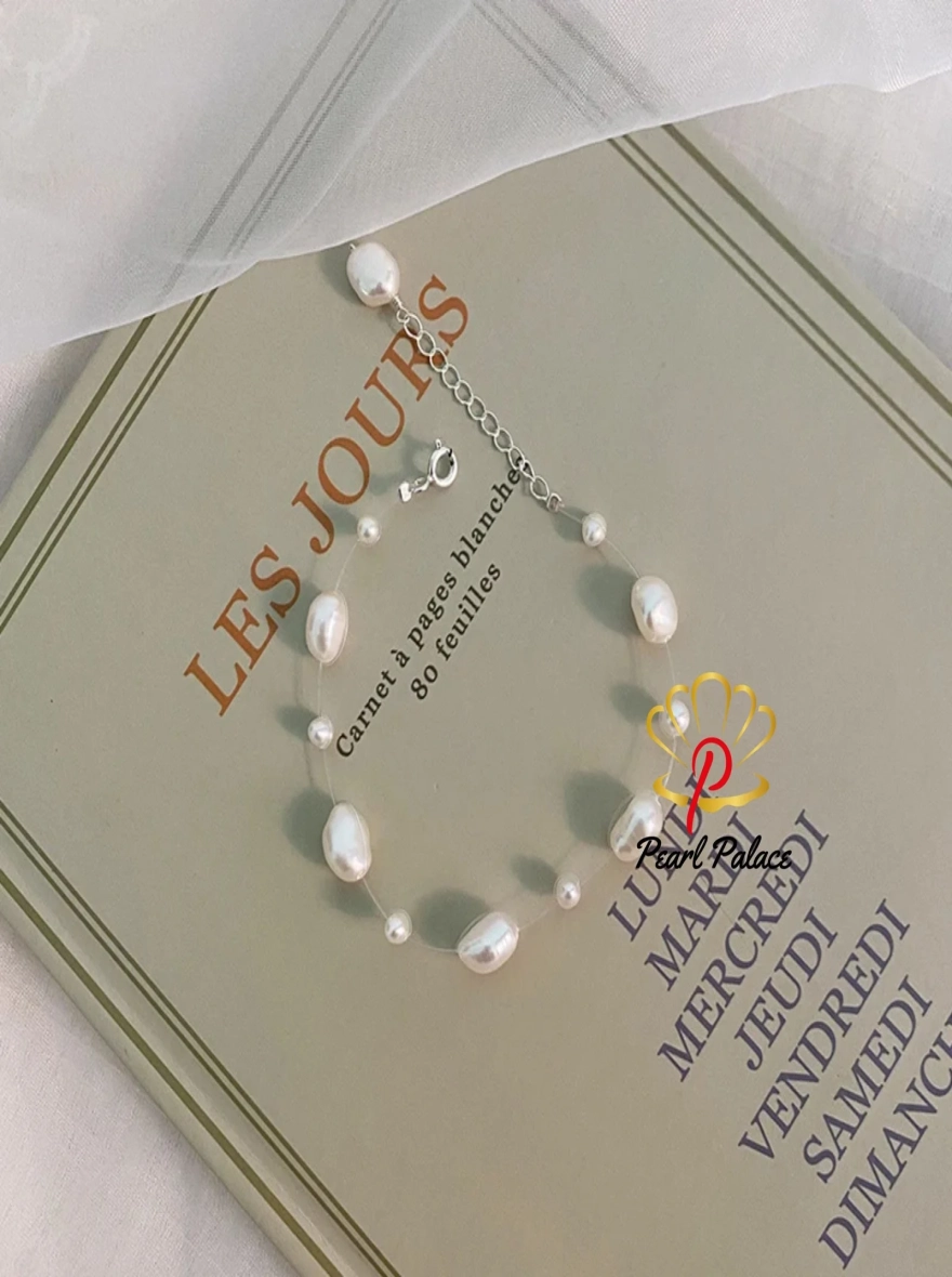 Natural Freshwater Baroque Pearl Bracelet with 925 Sterling Silver Button Jewelry for Women