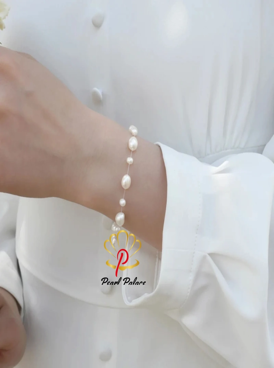 Natural Freshwater Baroque Pearl Bracelet with 925 Sterling Silver Button Jewelry for Women