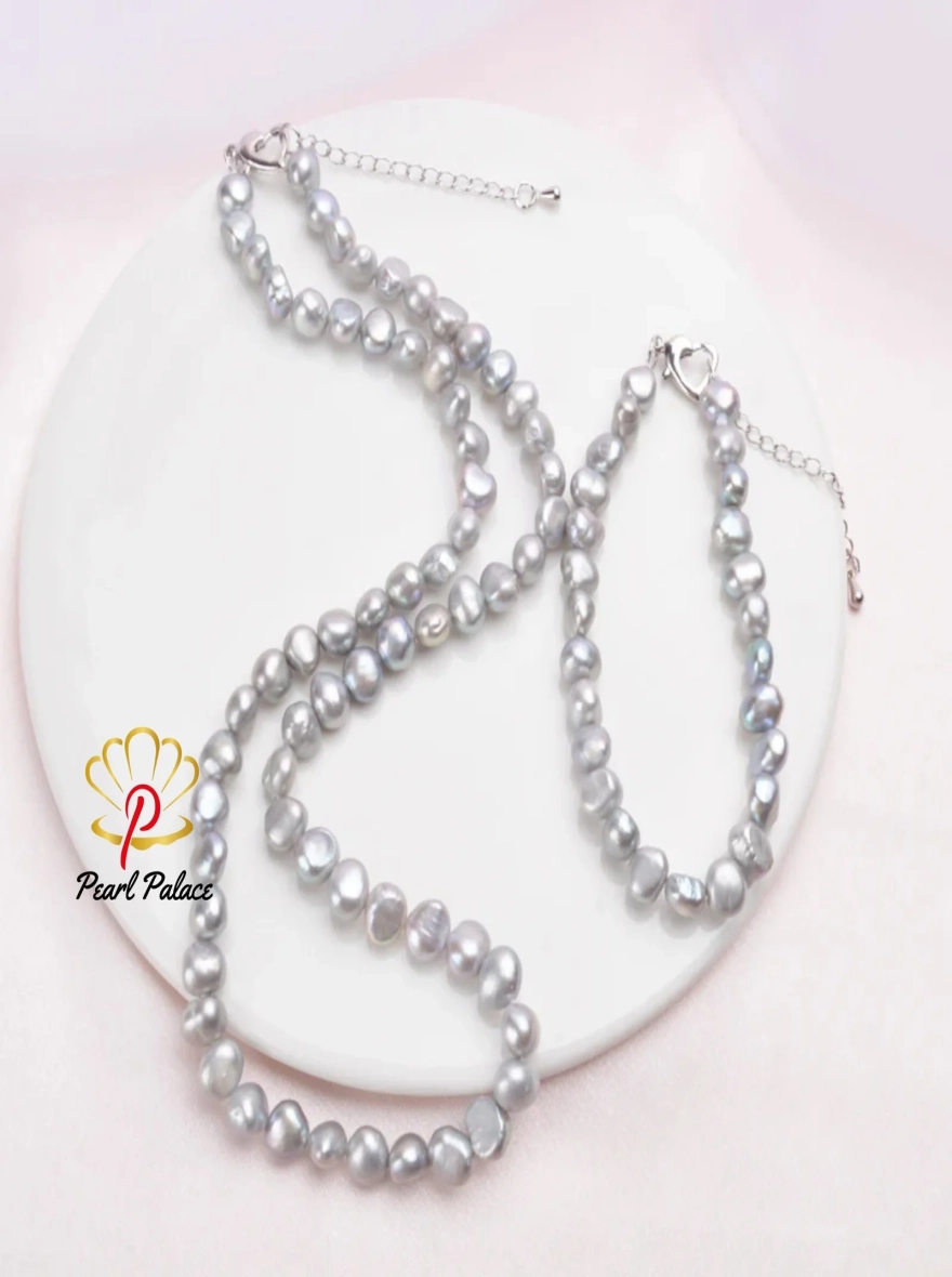 Natural Baroque pearl Jewelry Sets 7-8mm Real Freshwater pearl Vintage Necklace Bracelet for women