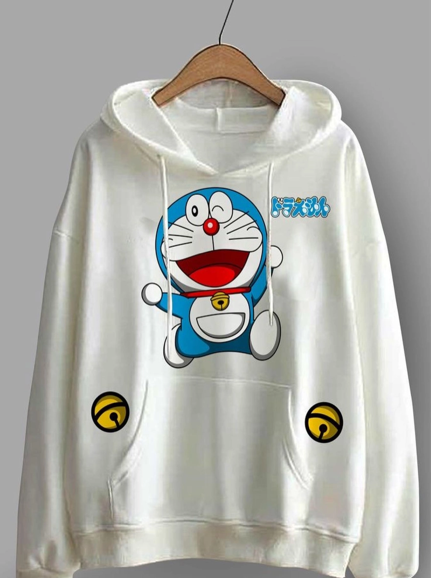 Doraemon Premium Vibrant Graphic Hoodie – White