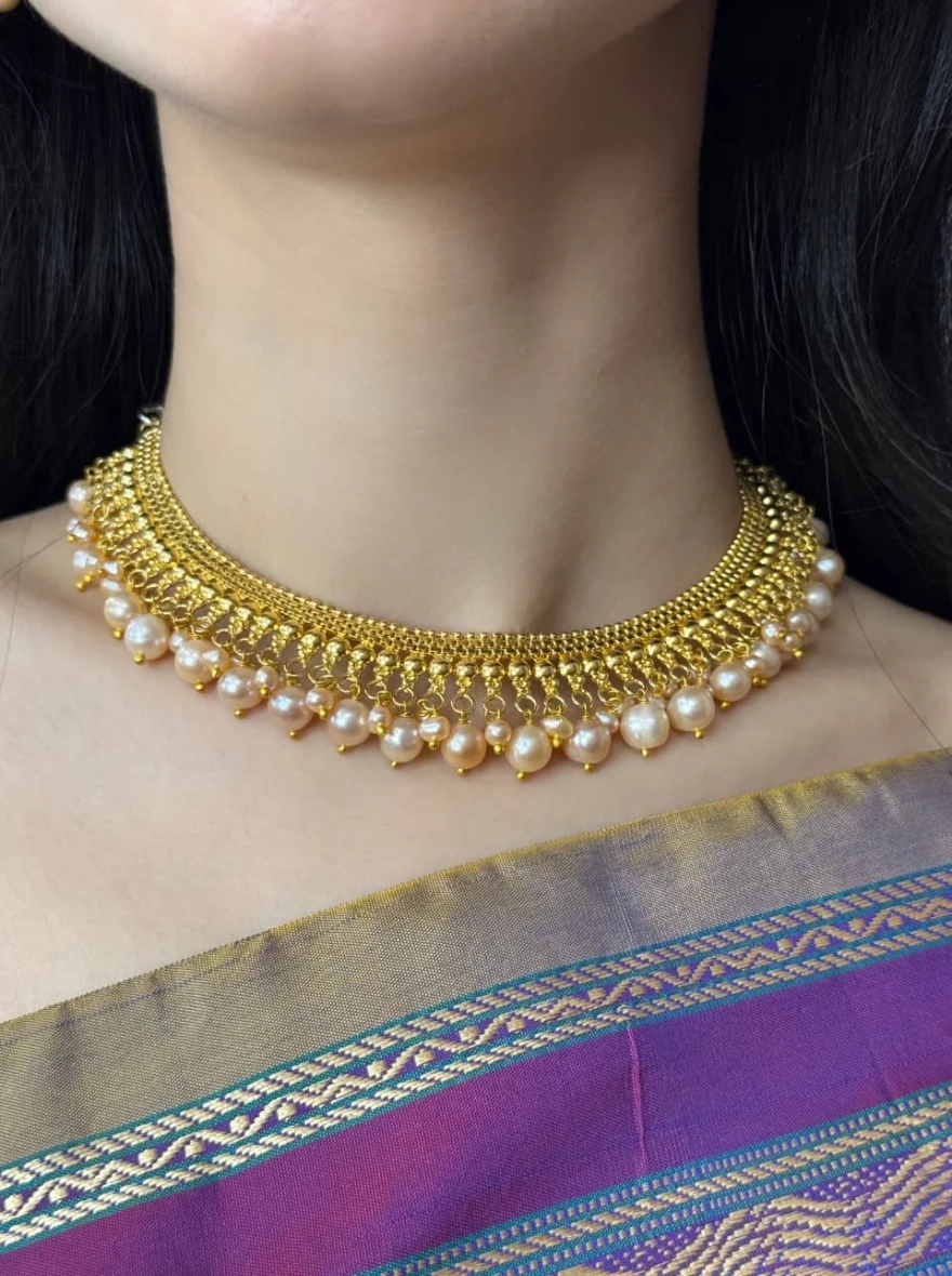 18K Gold Plated with Pink Pearl Bridal Necklace