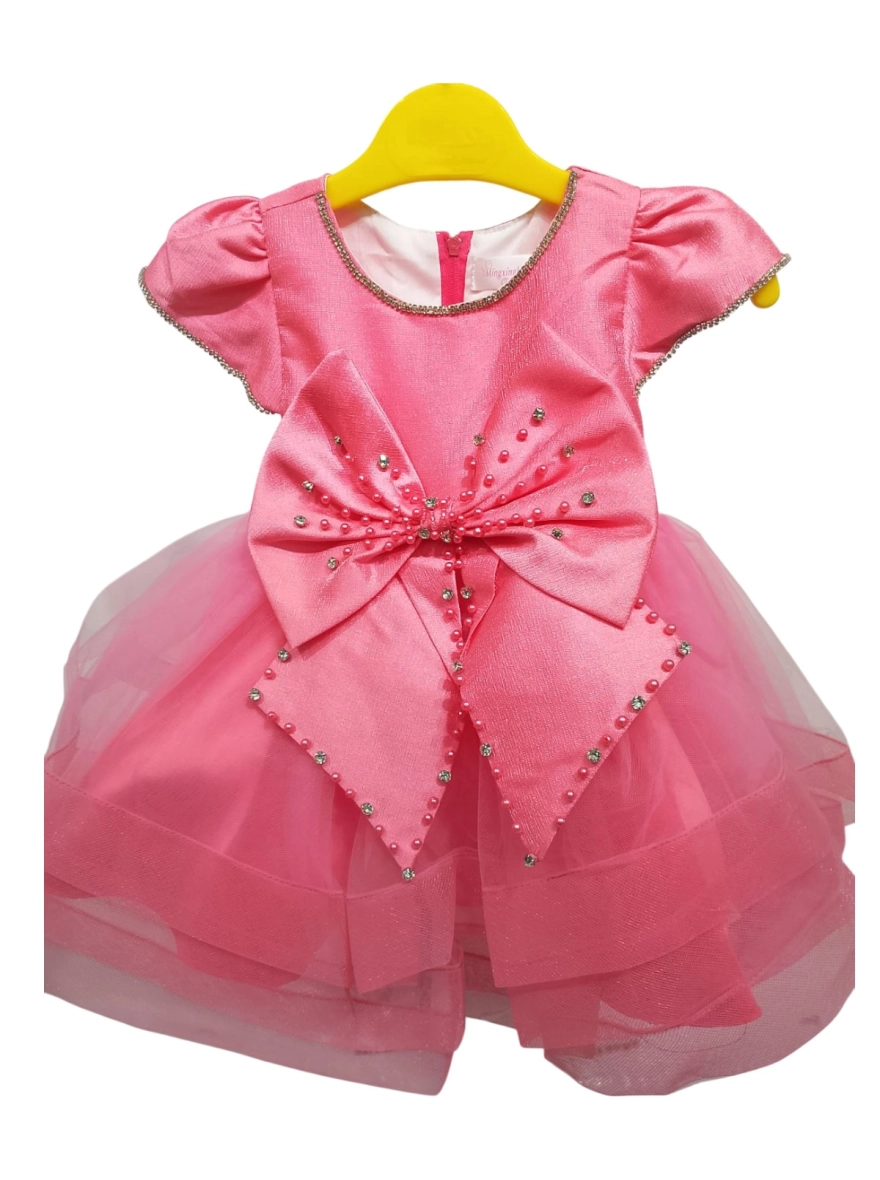 Radiant Rose Pearl Bow Party Dress