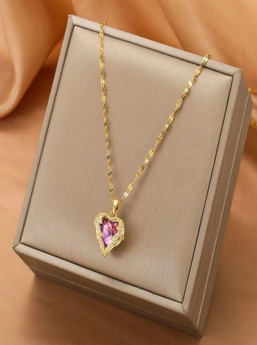 Ocean Heart Stone Love Shape Necklace for Women - 2 Pcs Set