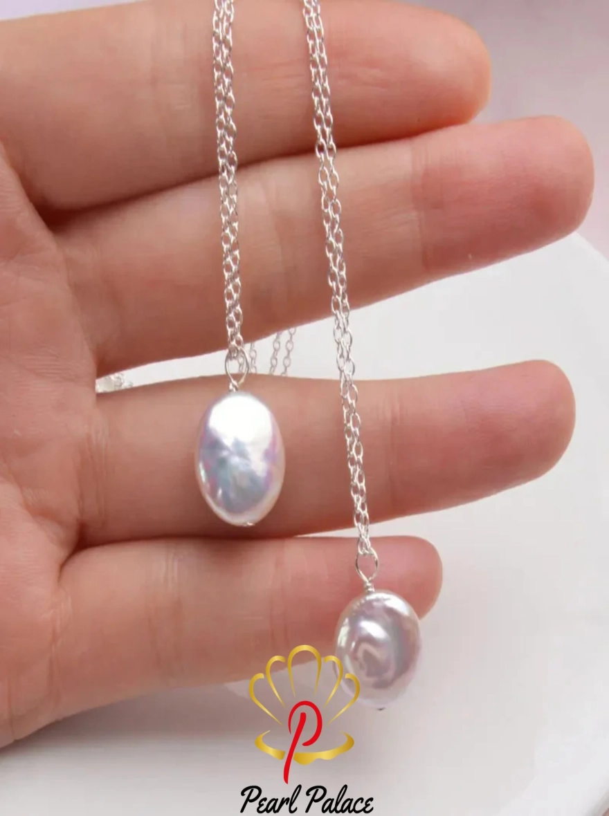Natural Baroque Pearl 925 Sterling Silver Necklace Fashion Freshwater Pearl Coin Pendant