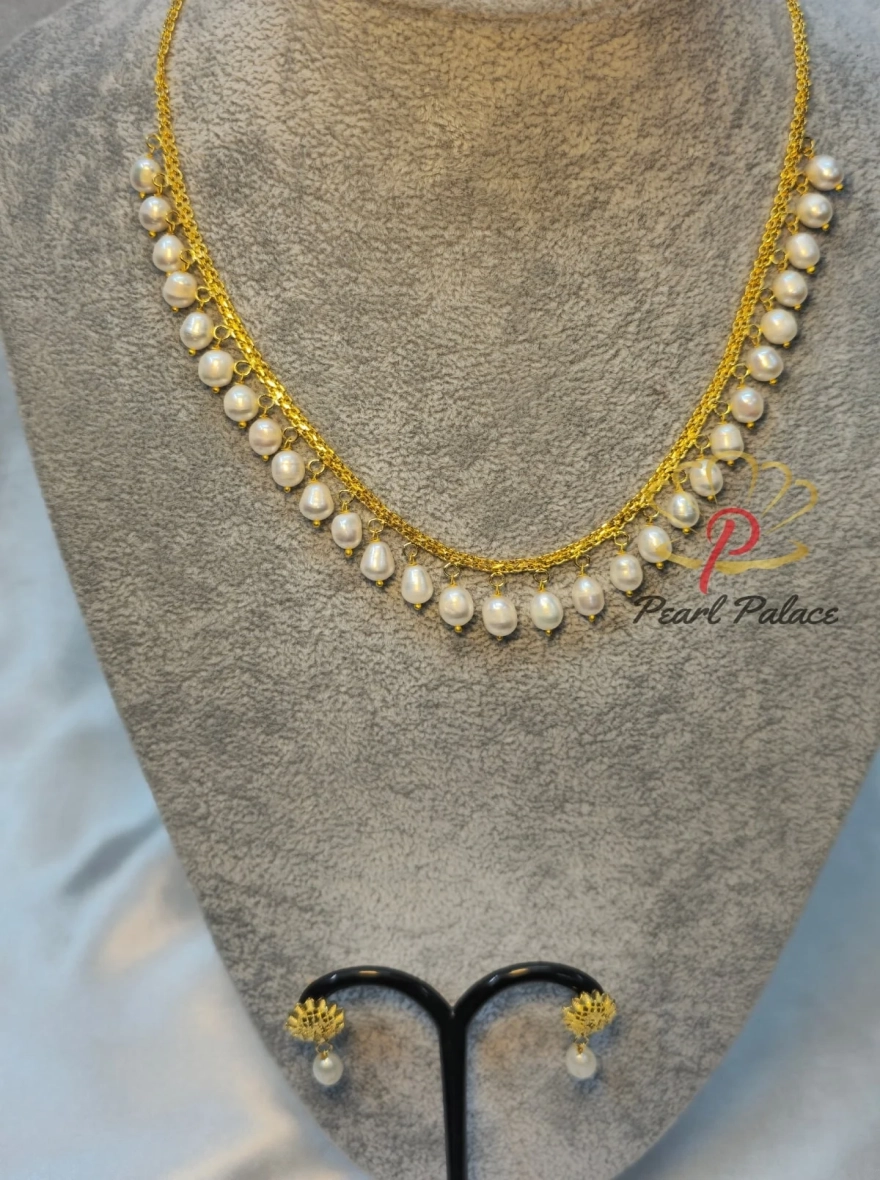 Golden Dew – Freshwater Drop Pearl Necklace Set