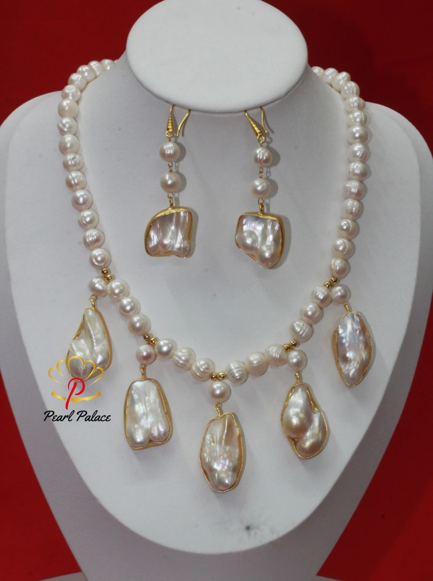 Baroque Mother of Pearl Necklace and Earring Set.