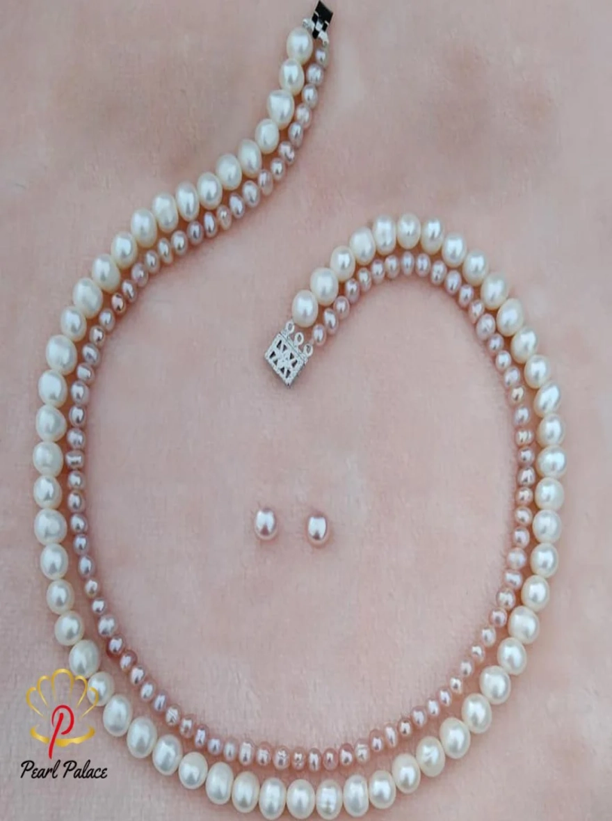 Two-Strand Pink and White Freshwater Pearl Necklace Set.