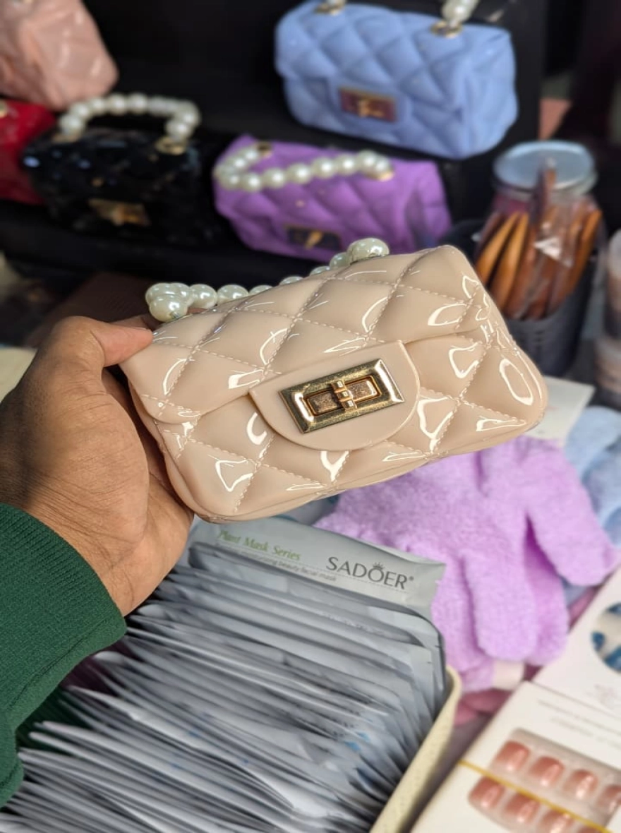 Luxe Pearl-Handle Quilted Mini Jelly Bag