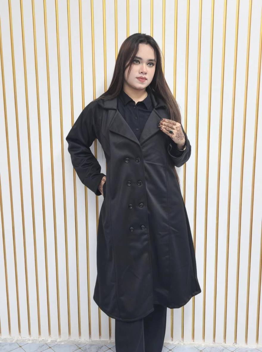 Midnight Noir Double-Breasted Trench Overcoat