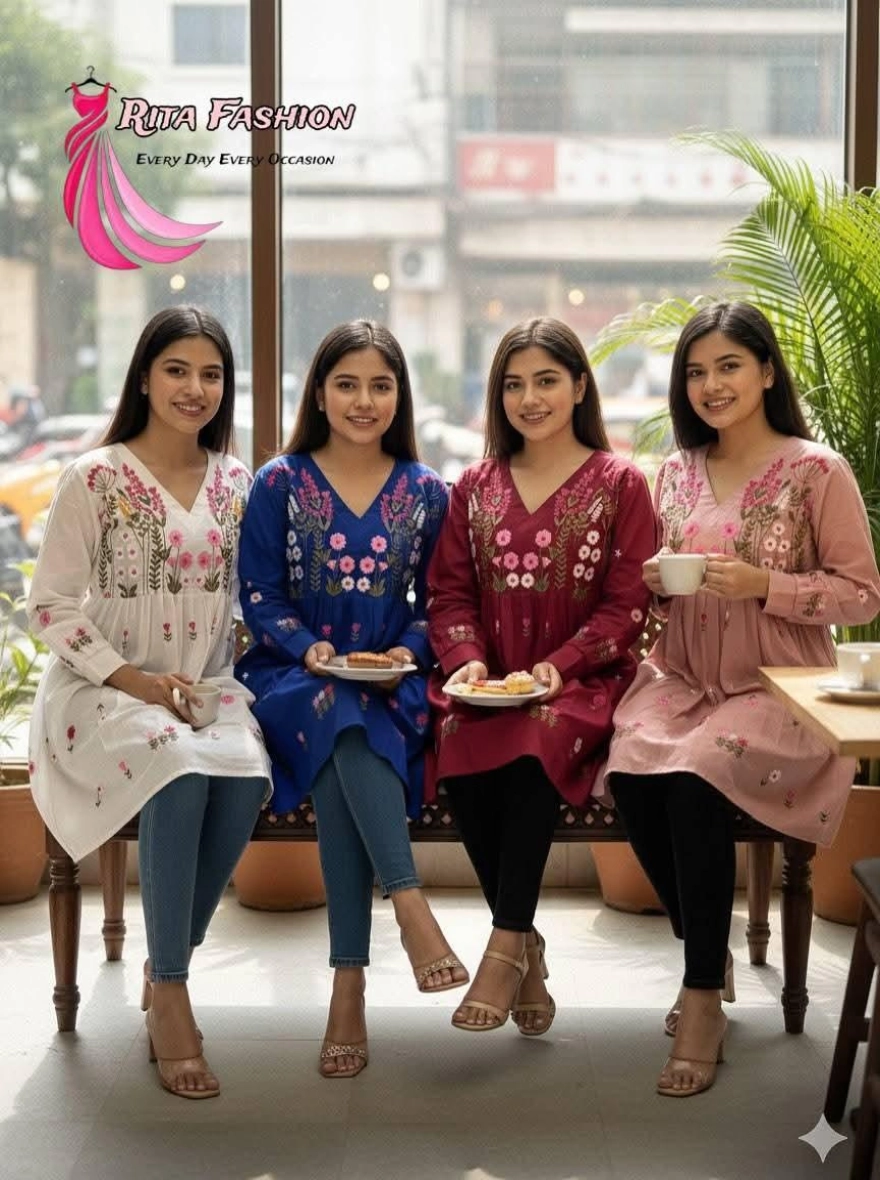 Garden Bloom Floral Embroidered Pleated Kurti