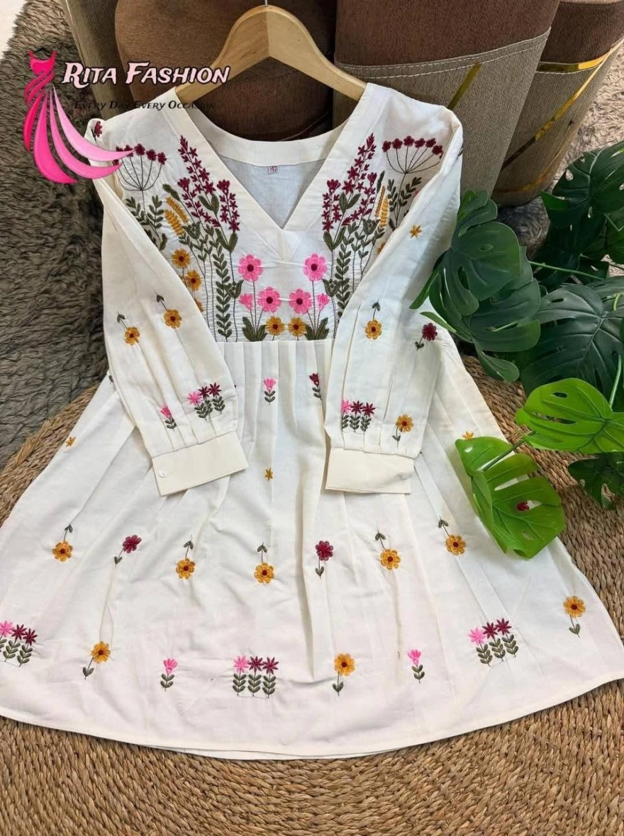 Garden Bloom Floral Embroidered Pleated Kurti