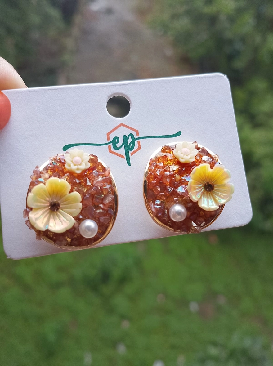 Golden Amber Harvest Floral Studs