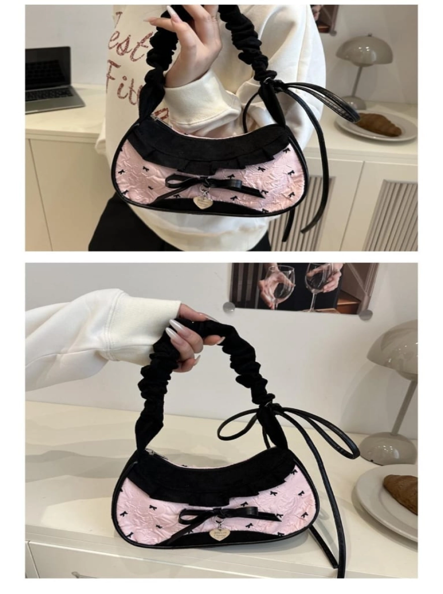 Coquette Pink Jacquard Mini Bag with Scrunchie Handle