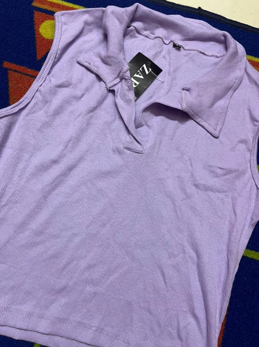 Exclusive Lavender Ribbed Cotton Crop Top