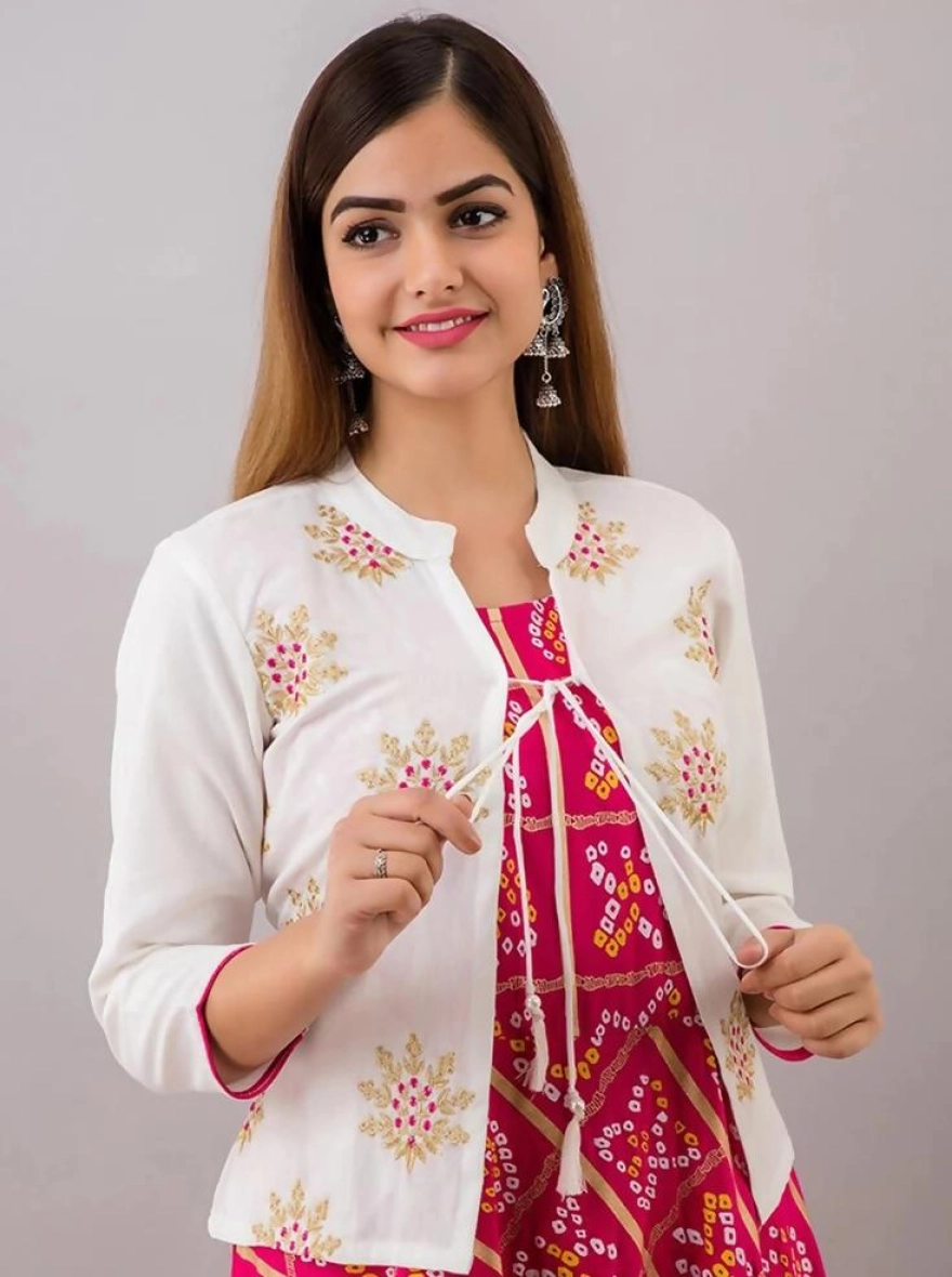 Readymade Full AC Cotton Casual Pink Printed Kurti with Koti