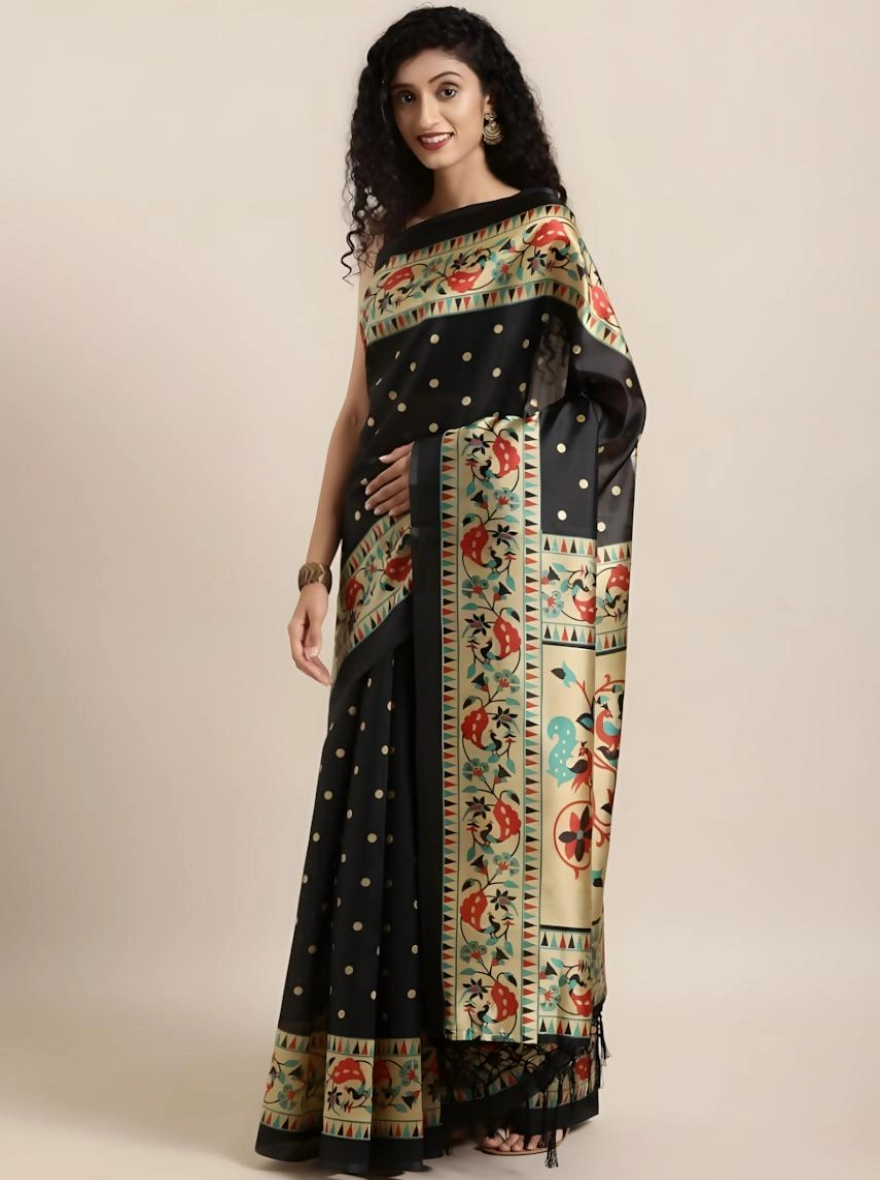 Soft Silk Screen Printed Premium Katan Sharee with Blouse - Gondola