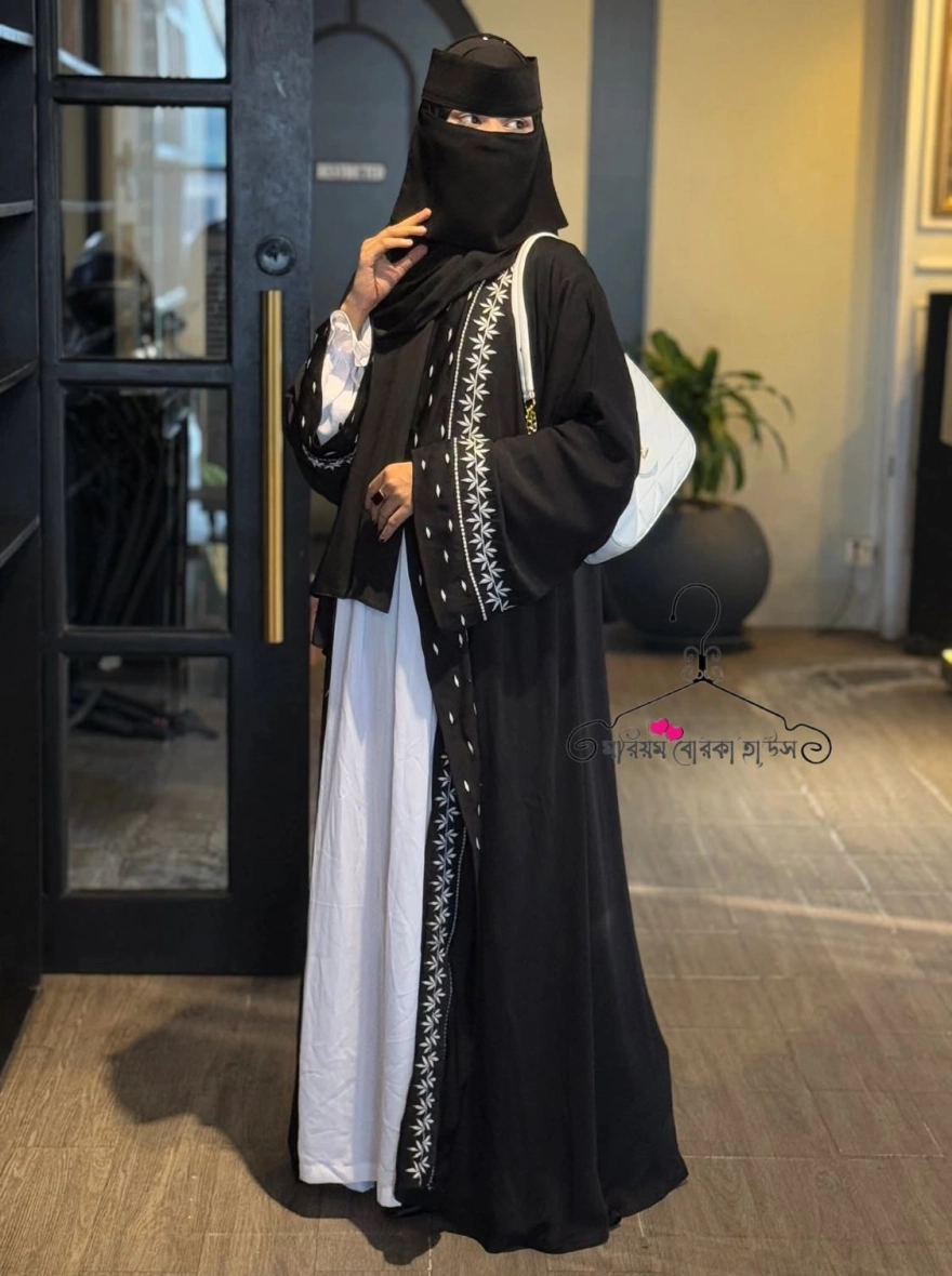 Star-Dust Embroidered Midnight Open Abaya