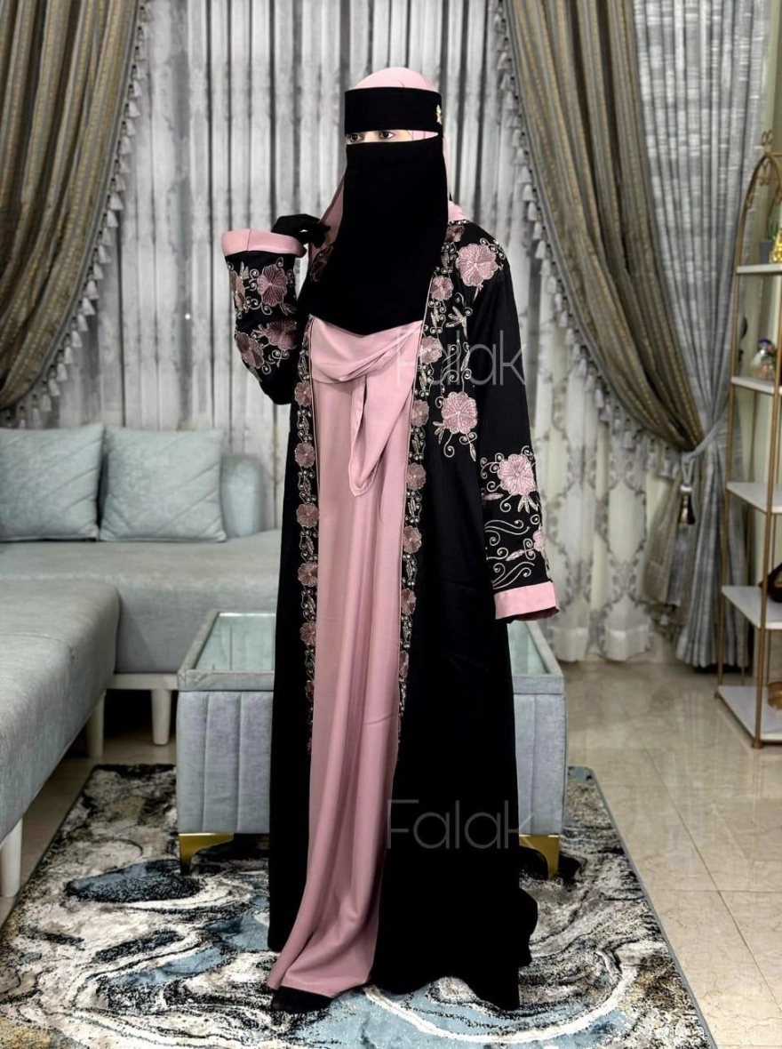 Rose Garden Floral Contrast Open Abaya
