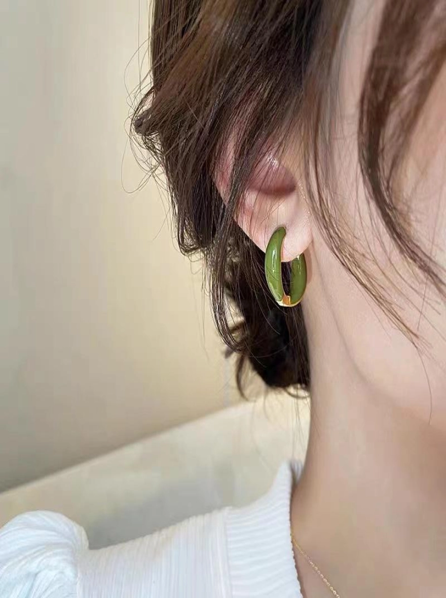 Green Enamel Mini Hoop Earrings – Asymmetric Heart Design