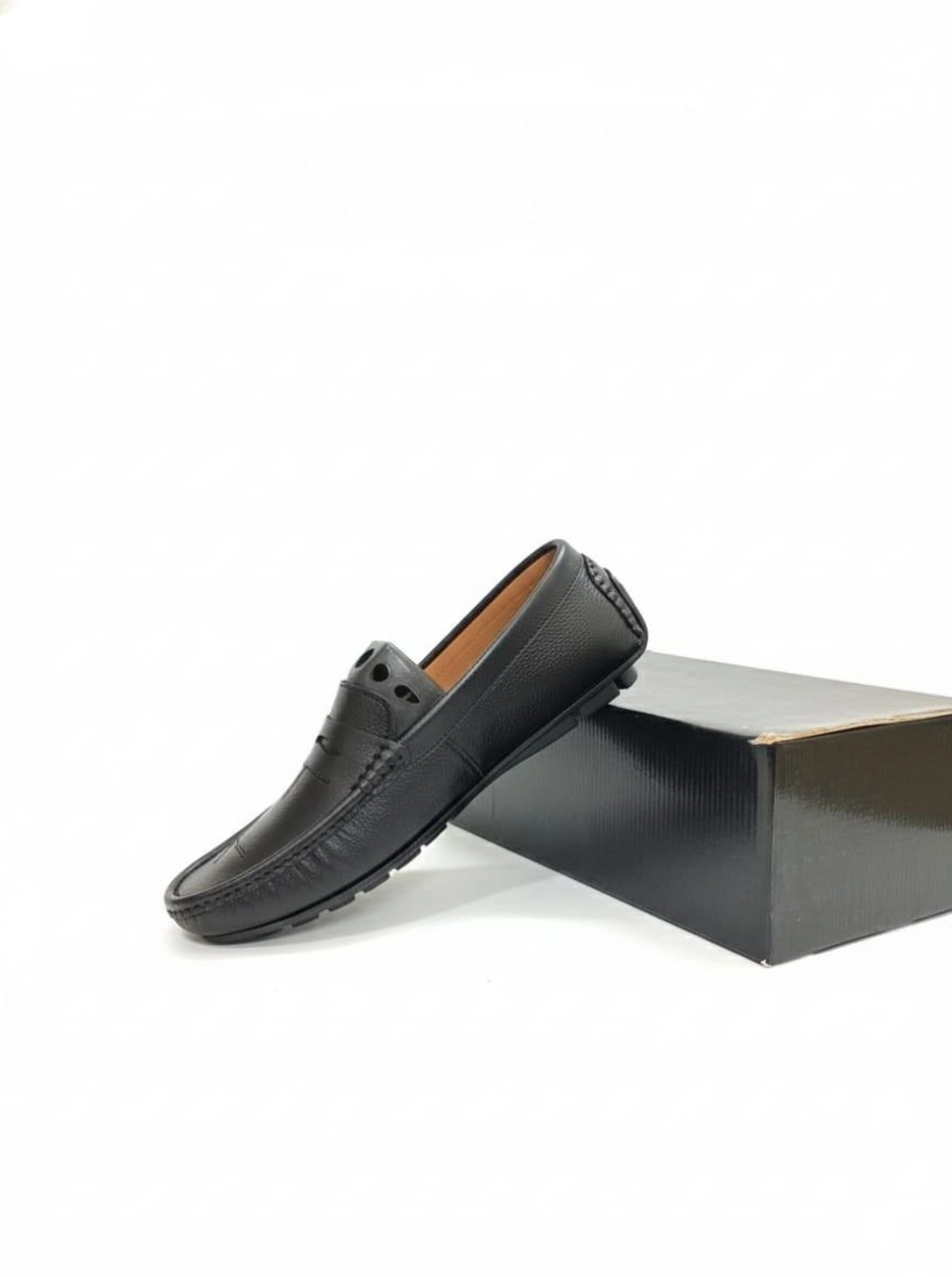 Exclusive Design Genuine Leather Loafers for Men - Black