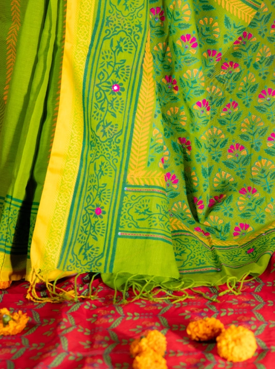 Prijosree Royal Emerald Saree with Doller Stone work and Embroidery