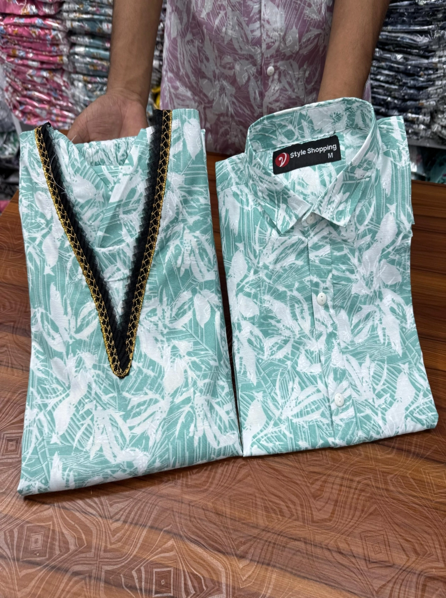 কাপল সেট শার্ট এন্ড টু পিছ কটন ফেব্রিক