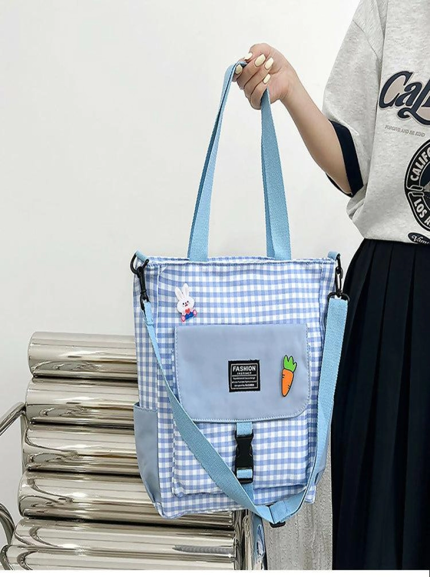 Plaid Nylon Waterproof Shoulder Bag with Large Space