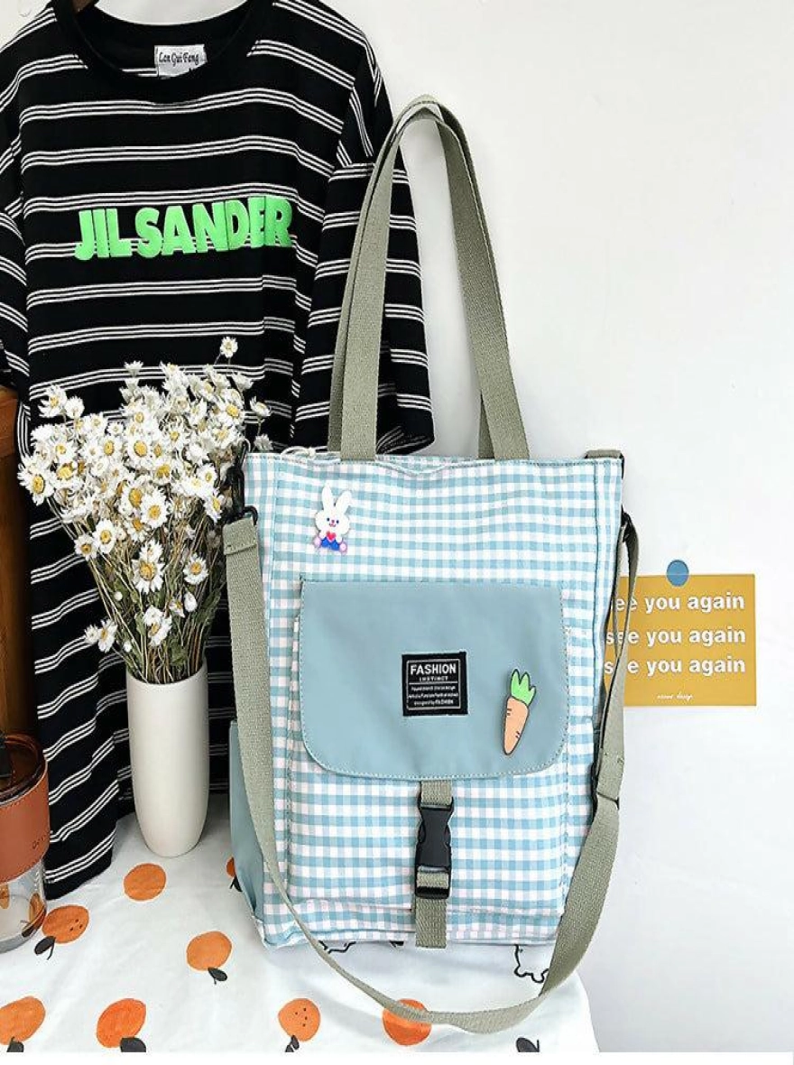 Plaid Nylon Waterproof Shoulder Bag with Large Space