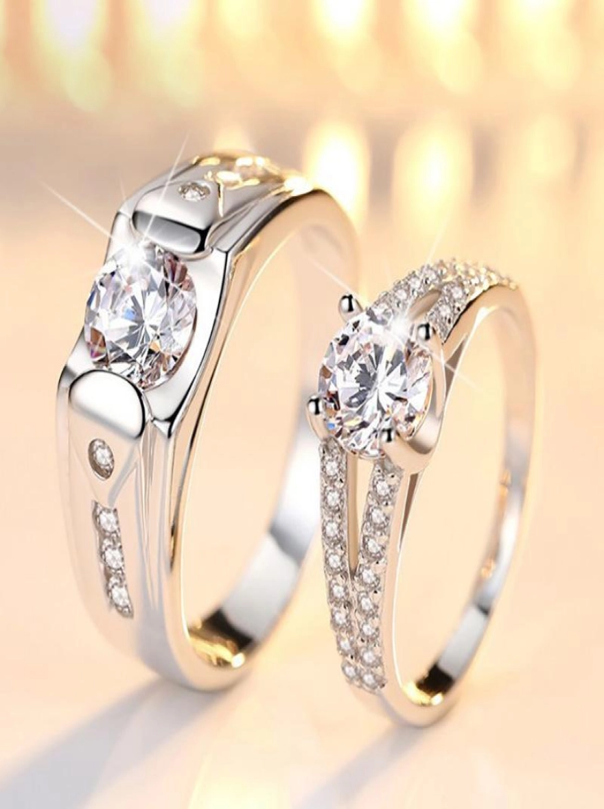 Simulated diamond premium resizable couple ring promise ring with free gift box