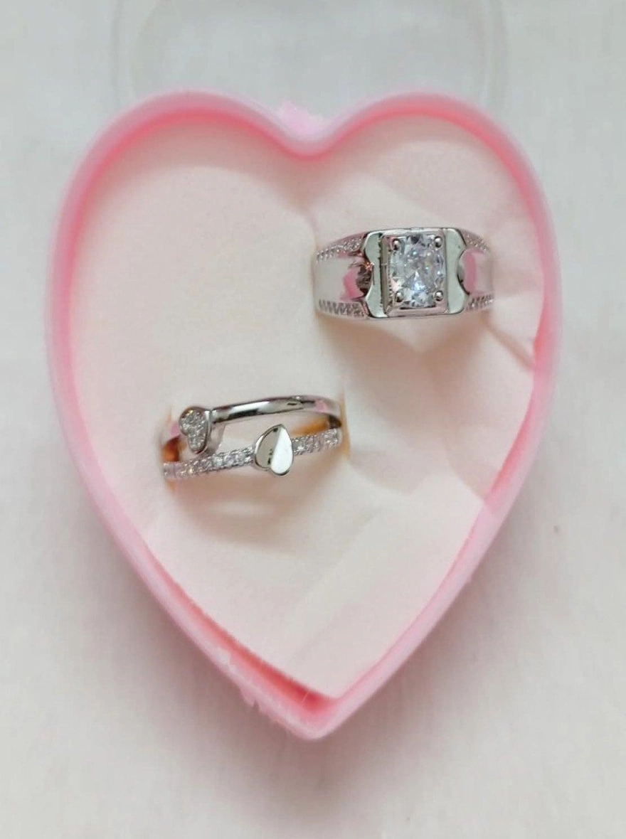 Simulated diamond premium resizable couple ring promise ring with free gift box
