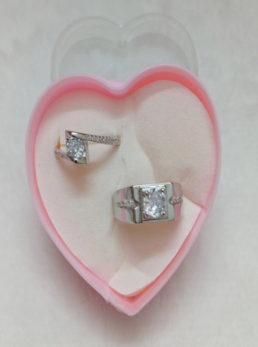 Simulated diamond premium resizable couple ring promise ring with free gift box