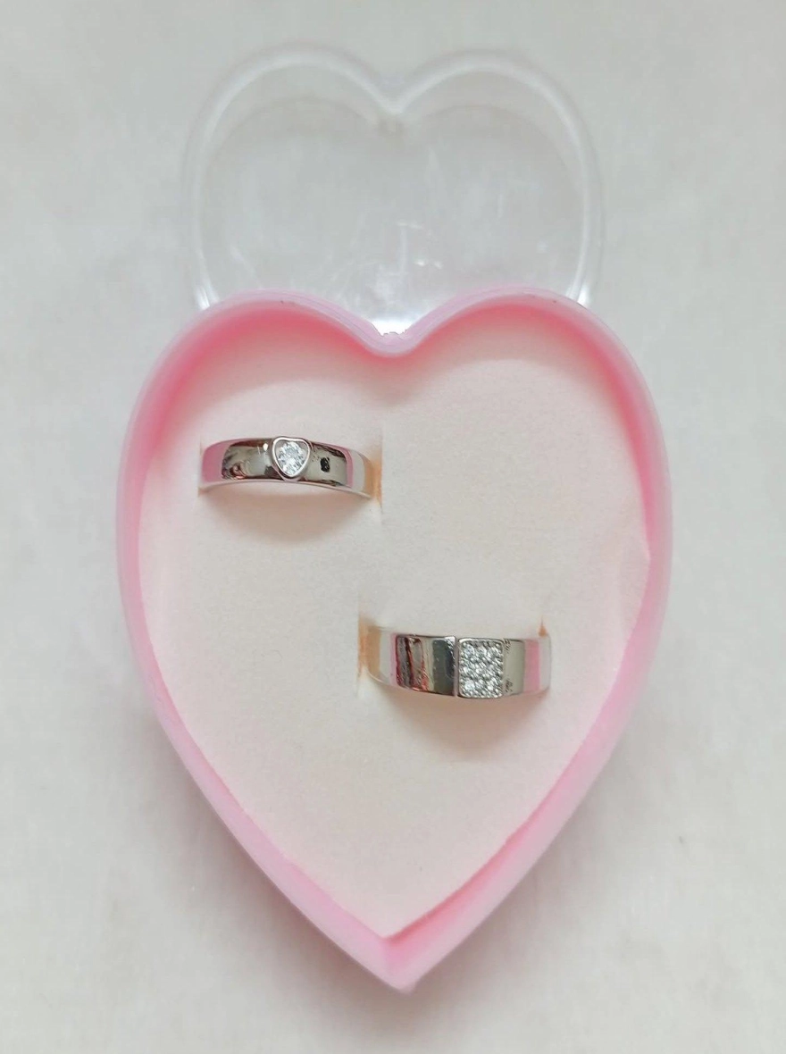 Premium simulated diamond resizable couple ring promise ring with box