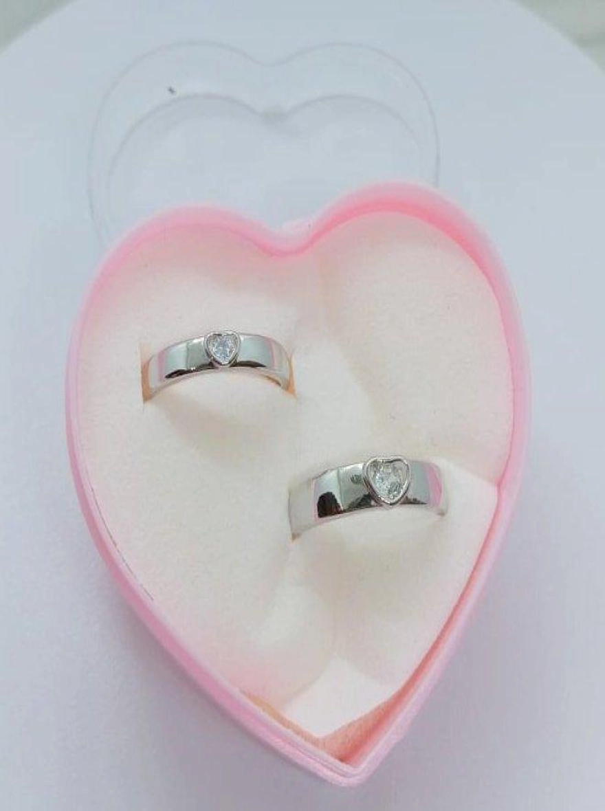 Premium simulated diamond resizable couple ring promise ring with box