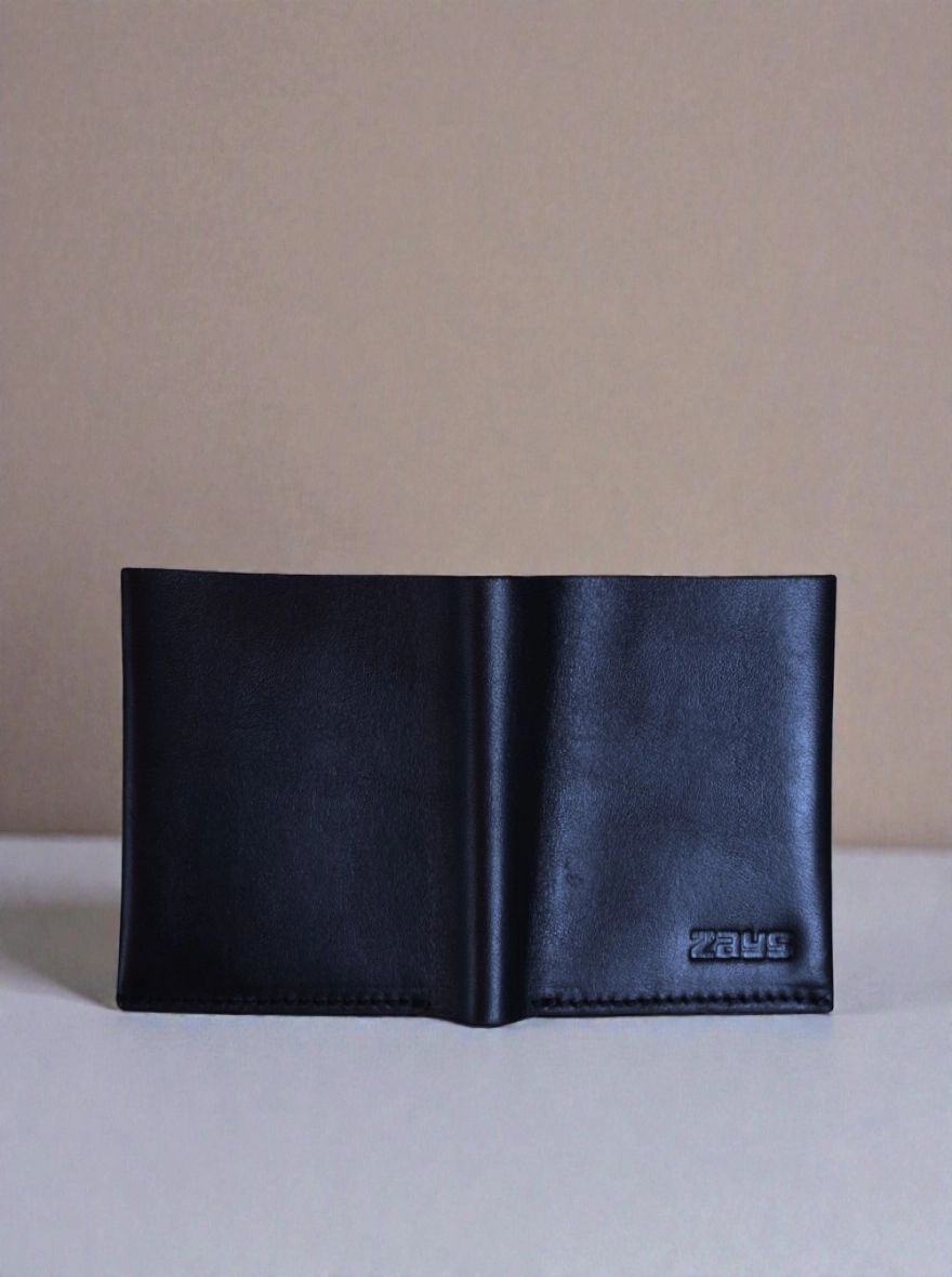 Zays Super Slim Bifold Leather Short Wallet Black and White Trade