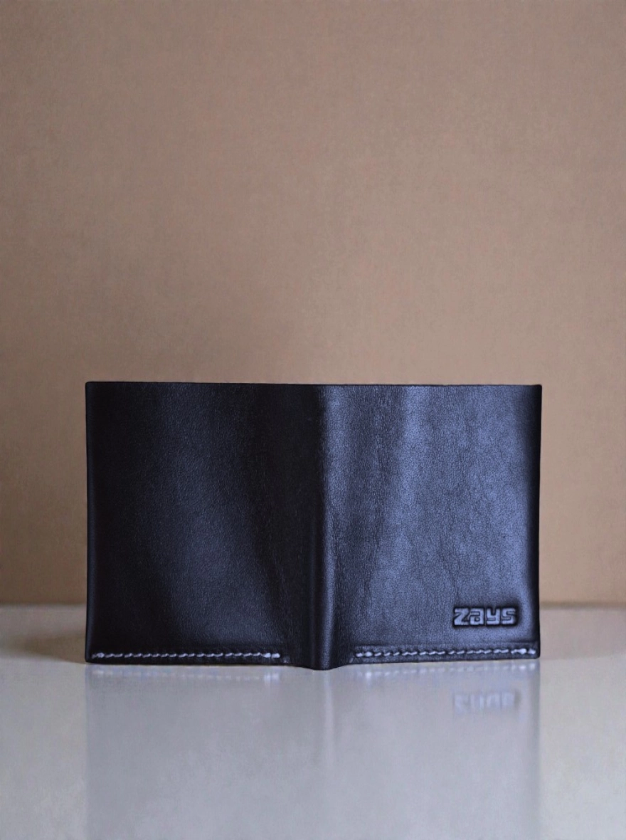 Zays Super Slim Bifold Leather Short Wallet Black and White Trade