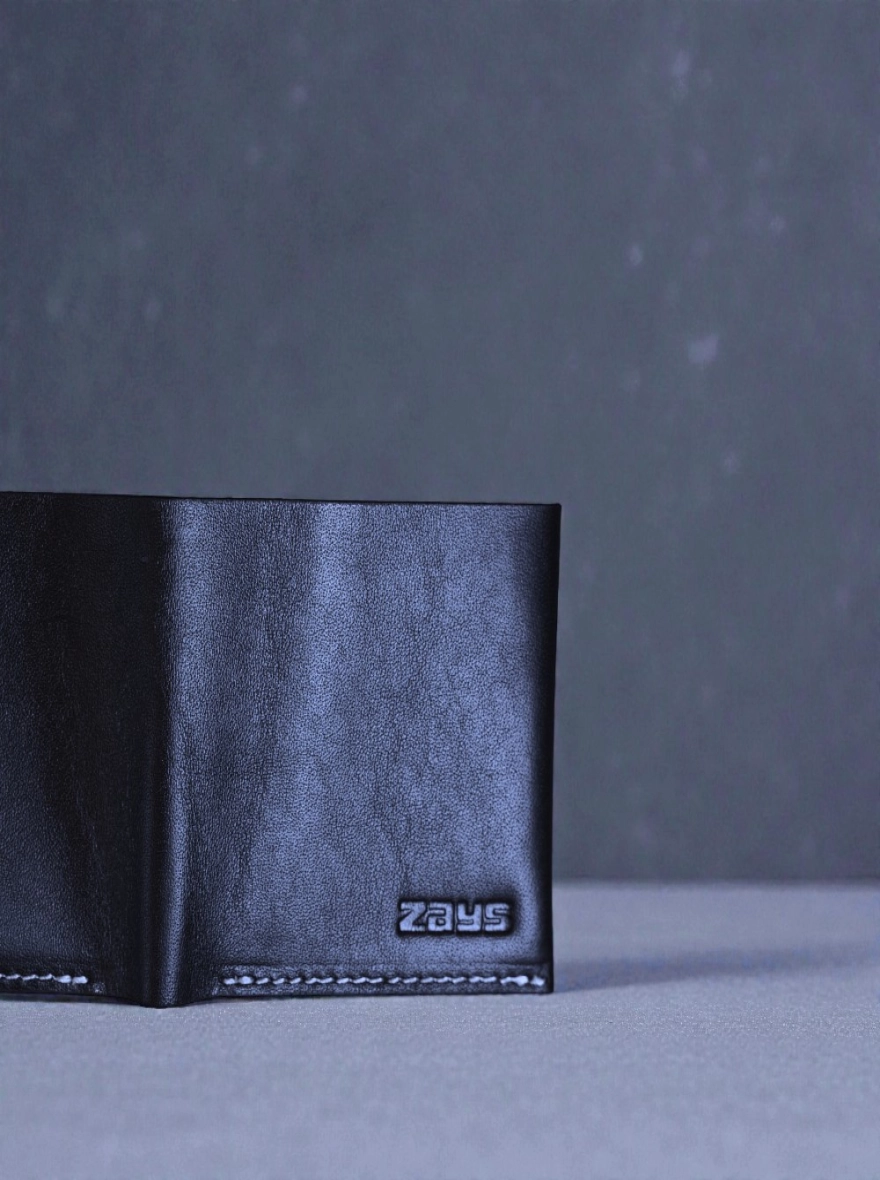 Zays Super Slim Bifold Leather Short Wallet Black and White Trade