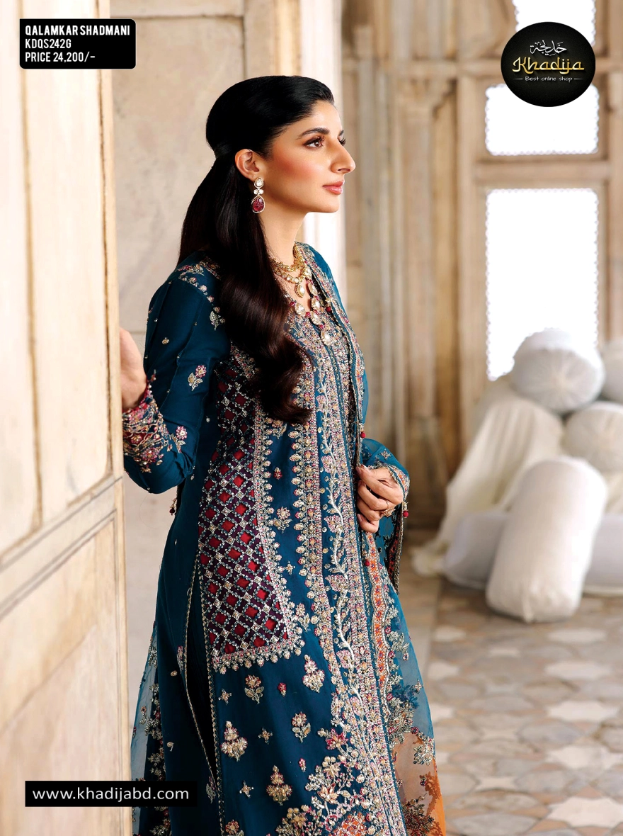 Qalamkar Shadmani – Deep Maroon-Unstitched