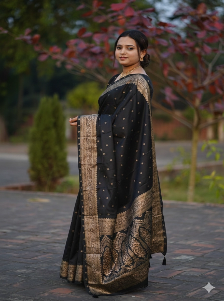 Japani Silk Saree Black Colour 