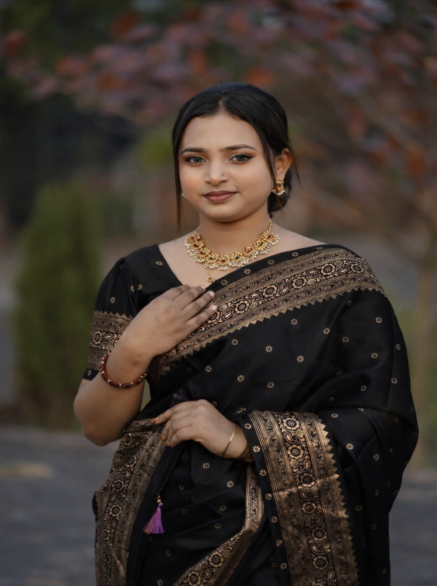 Japani Silk Saree Black Colour 