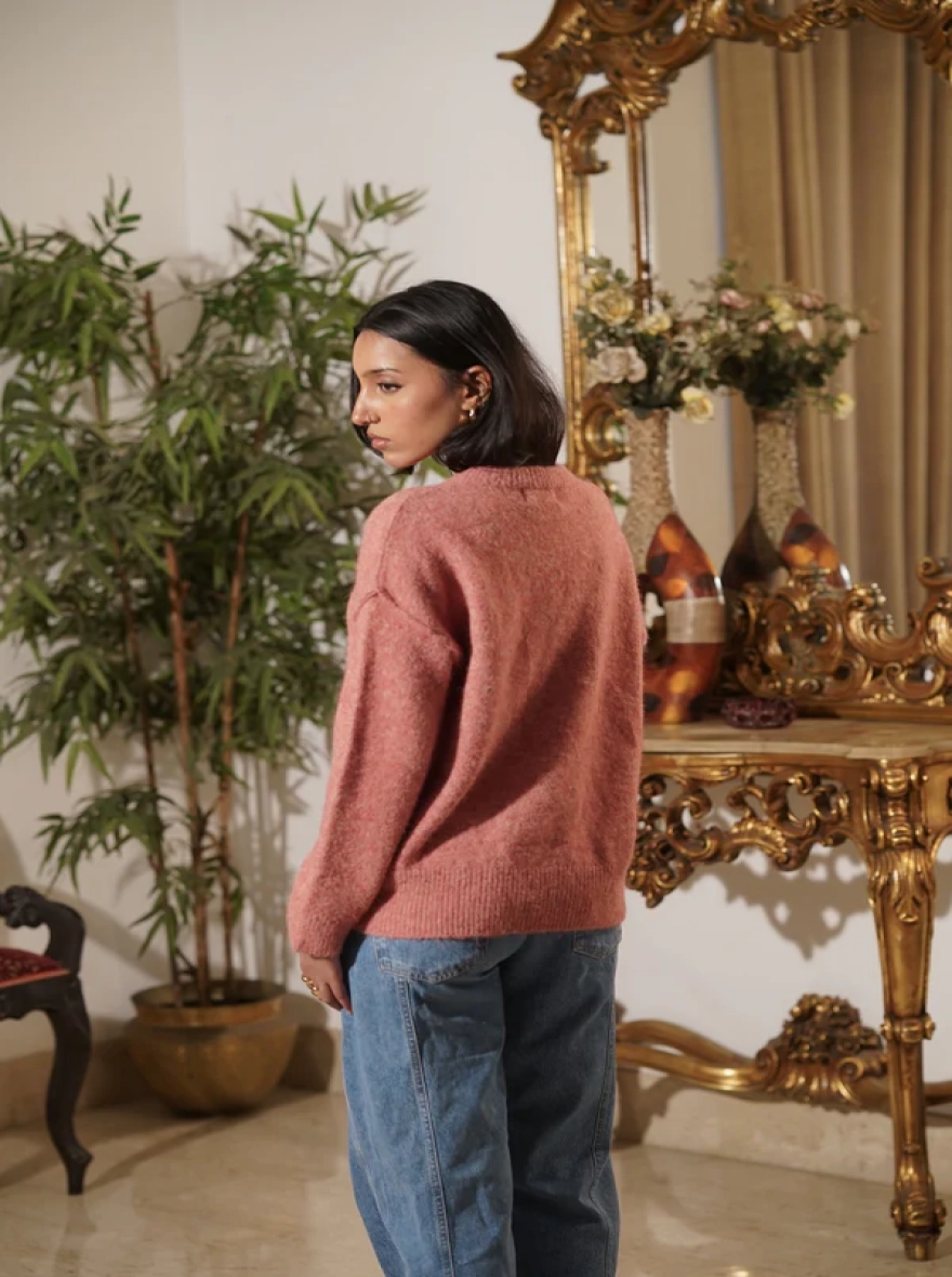 Bianca Pink Textured Crewneck Sweater