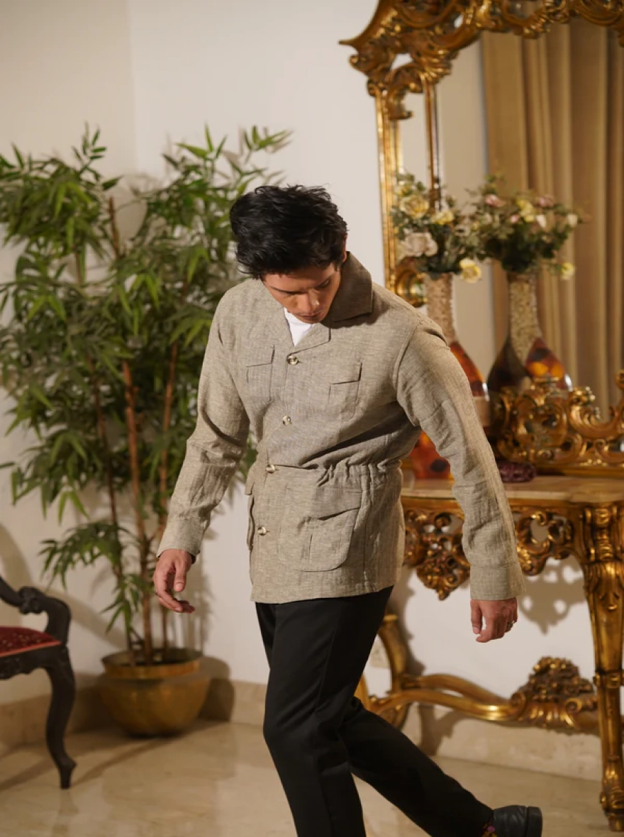 Olive Herringbone Travel Jacket