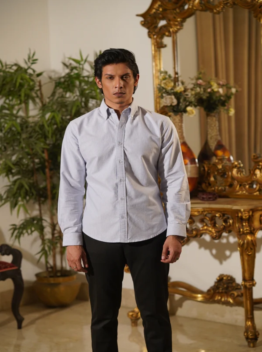 Sky Blue Striped Oxford Button Down Shirt