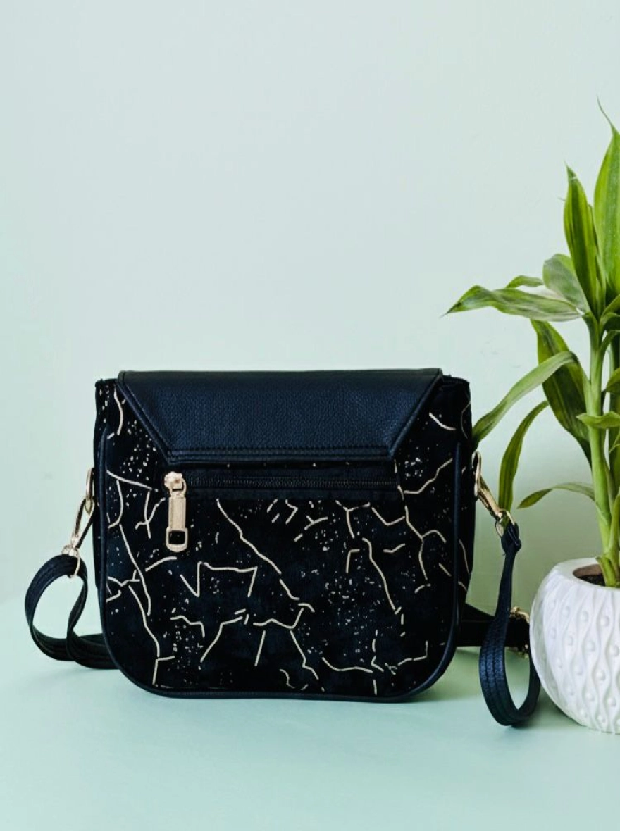 Starlit Night Black Velvet Saddle Bag