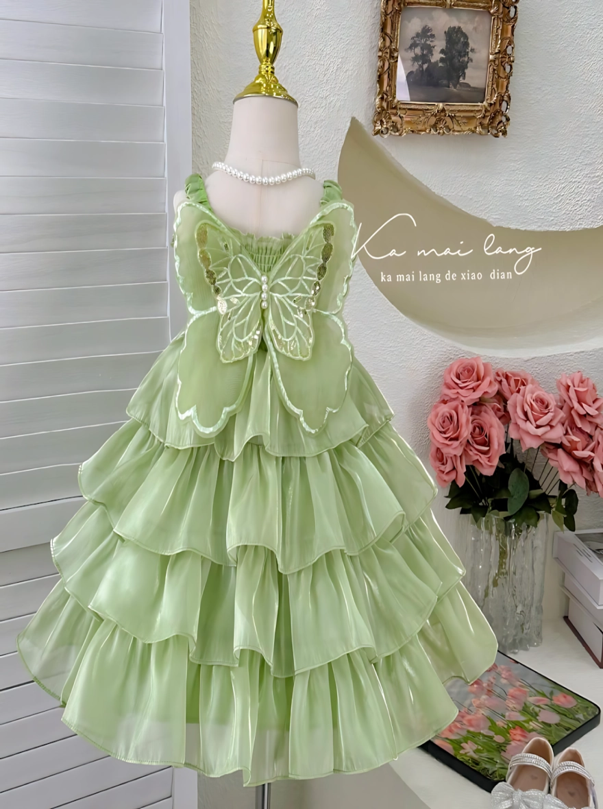 Imported Butterfly Net Princess Dress - Sage (China)