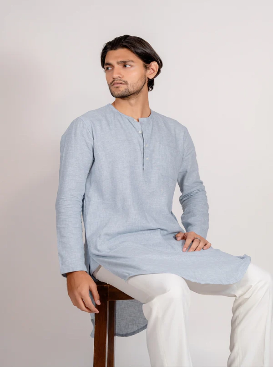 Zayyan Contemporary Kurta - Light Blue