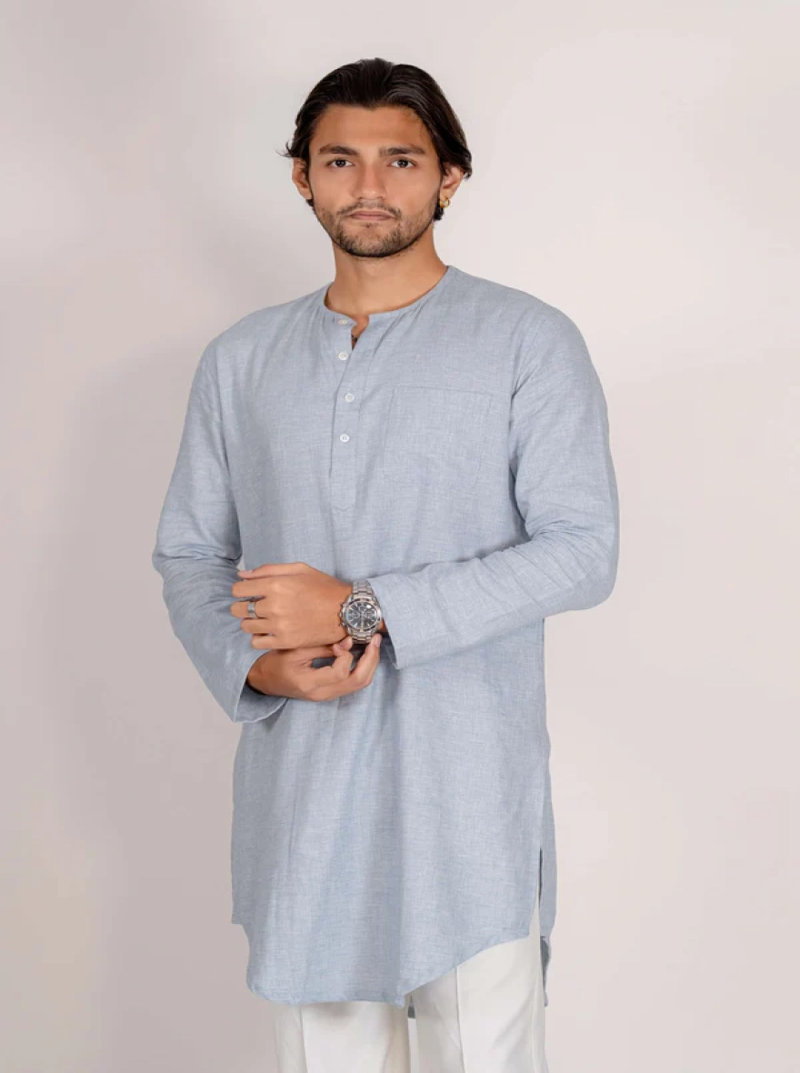 Zayyan Contemporary Kurta - Light Blue