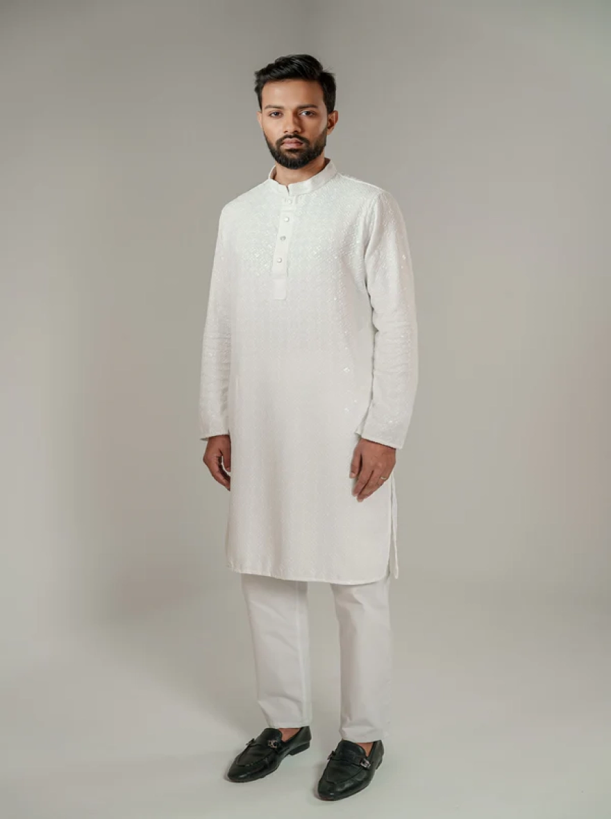 Zameer Embroidered Panjabi – White