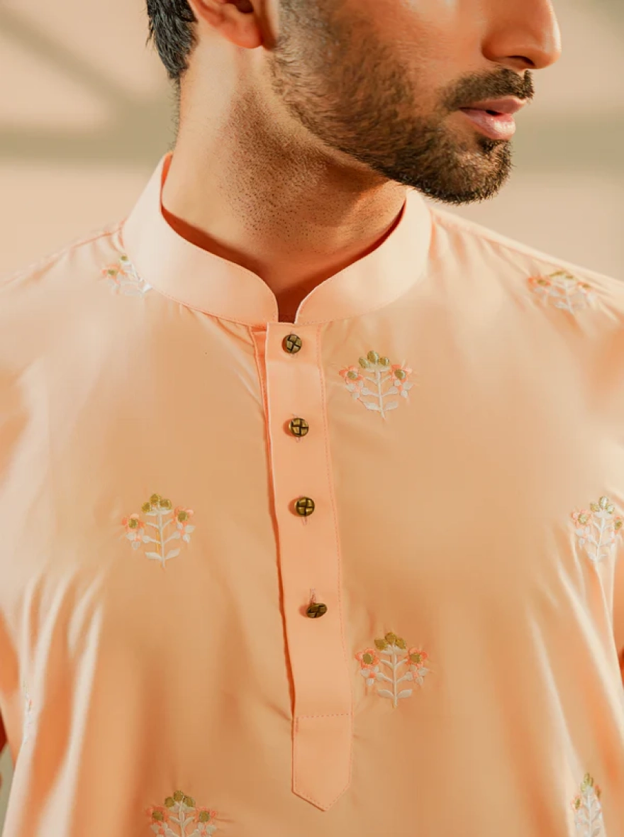 Amir Embroidered Panjabi in Peach