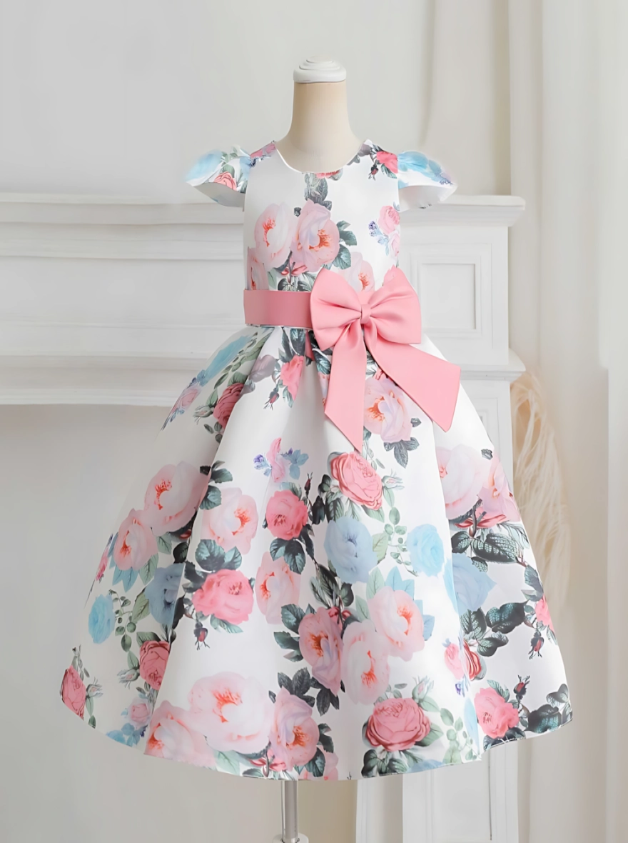 Imported Toddler Floral Flowers Print Short Frock - Burgundy (China)